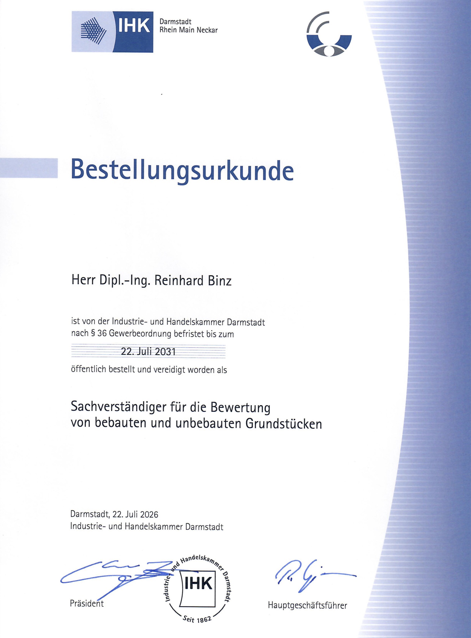 Erneute Verlängerung der öffentlichen Bestellung